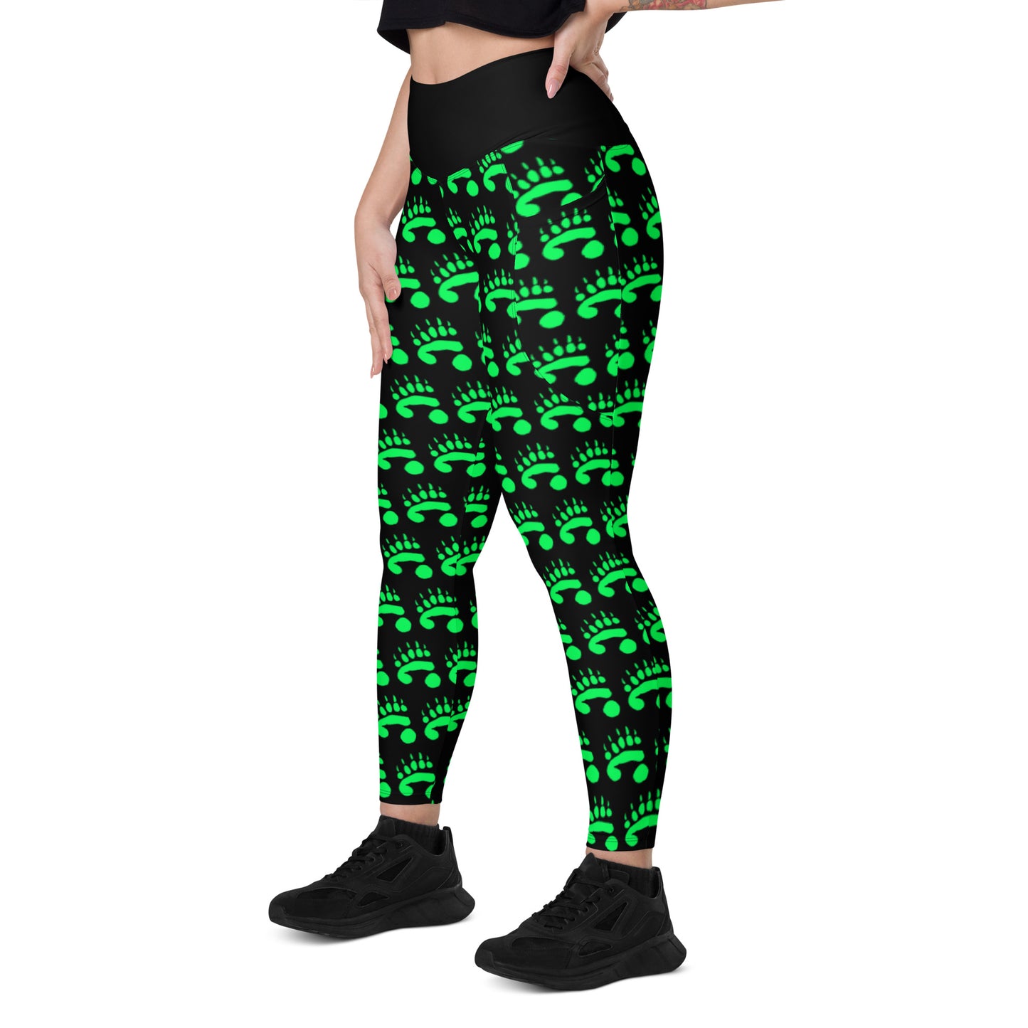 PandaPwr Green Paw Leggings with pockets